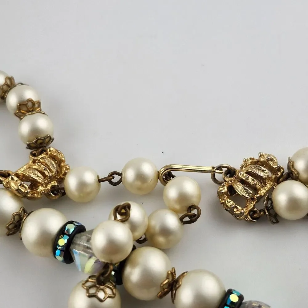 Hobe Vintage Faux Pearl & Crystal Beaded‎ Necklace 30